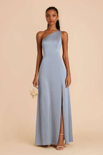 Dusty Blue Kira Matte Satin Dress by Birdy Grey