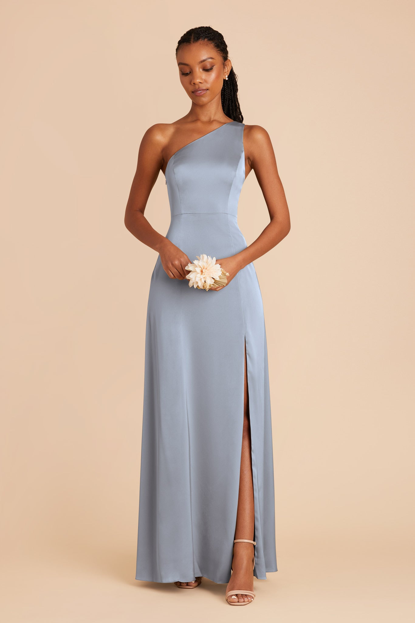 Dusty Blue Kira Matte Satin Dress by Birdy Grey