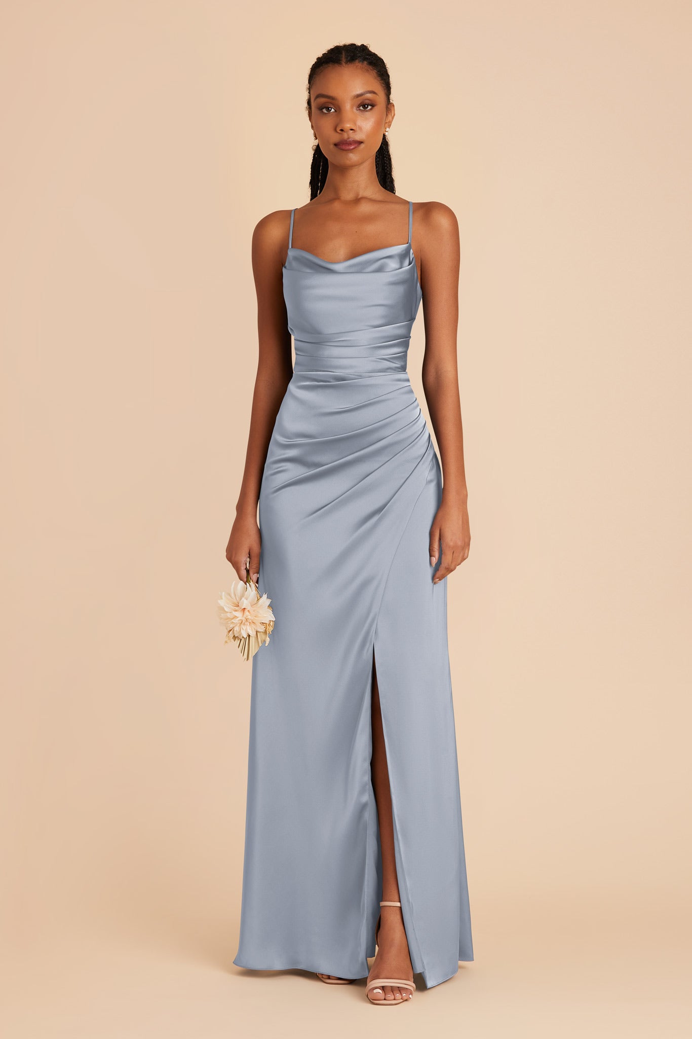 Dusty Blue Lydia Matte Satin Dress by Birdy Grey