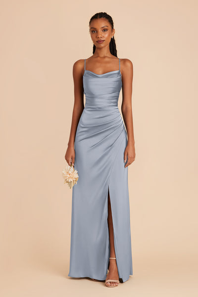 Dusty Blue Lydia Matte Satin Dress by Birdy Grey