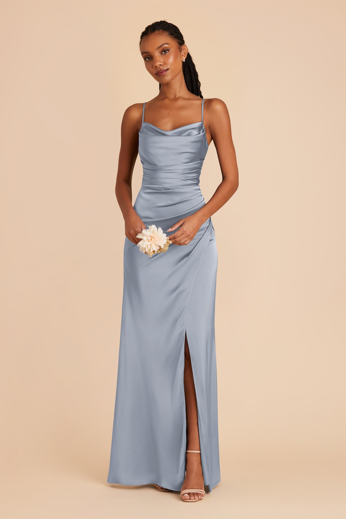 Dusty Blue Lydia Matte Satin Dress by Birdy Grey