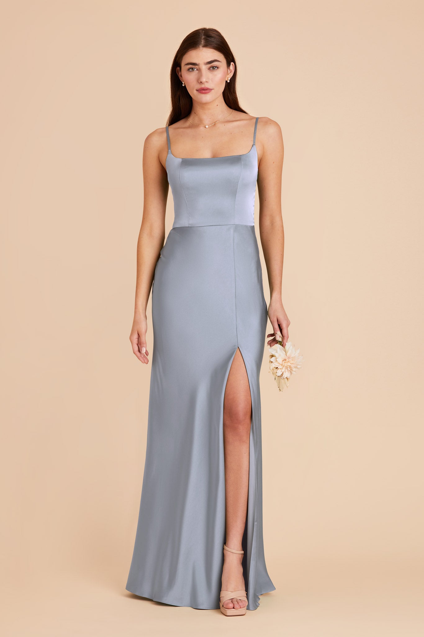 Dusty Blue Mai Matte Satin Dress by Birdy Grey