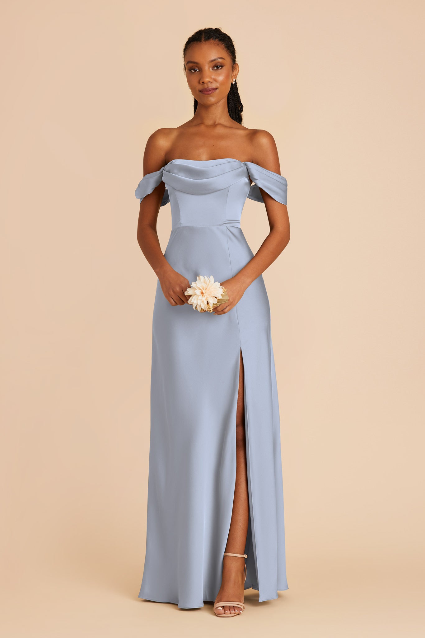 Dusty Blue Mia Convertible Matte Satin Dress by Birdy Grey