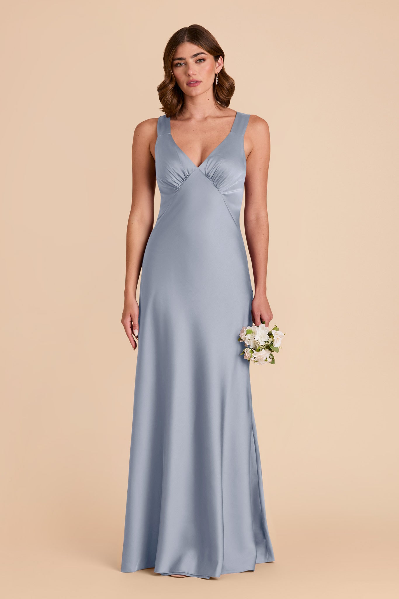 Dusty Blue Veronica Matte Satin Dress by Birdy Grey