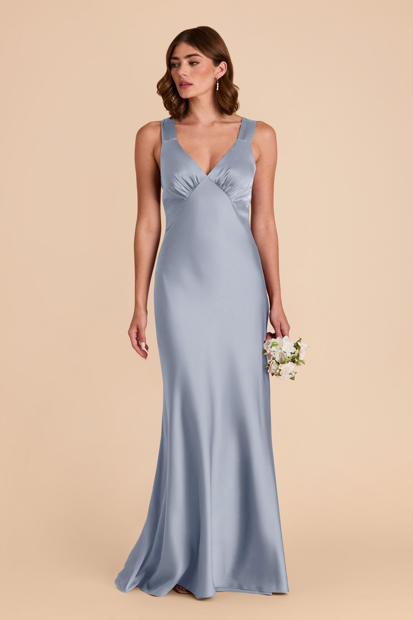 Dusty Blue Veronica Matte Satin Dress by Birdy Grey