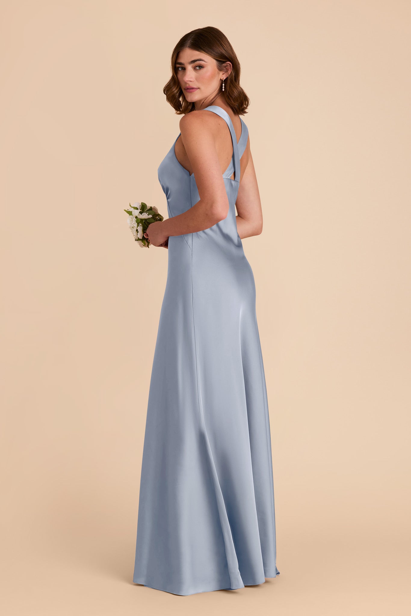 Dusty Blue Veronica Matte Satin Dress by Birdy Grey