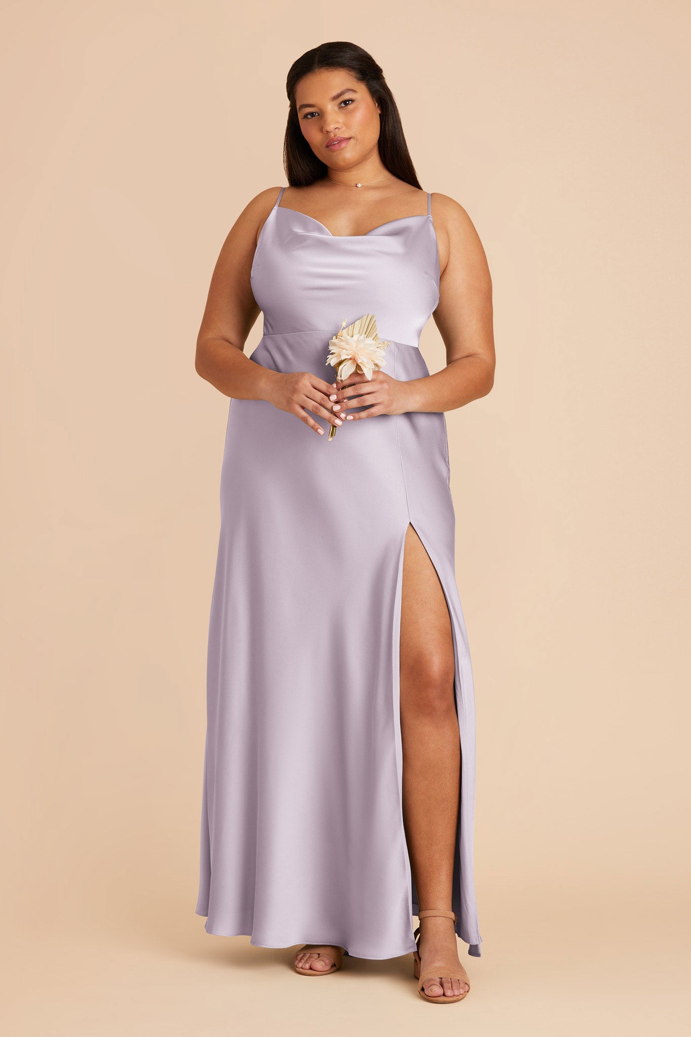 Lisa Long Matte Satin Bridesmaid Dress in Dusty Lilac | Birdy Grey