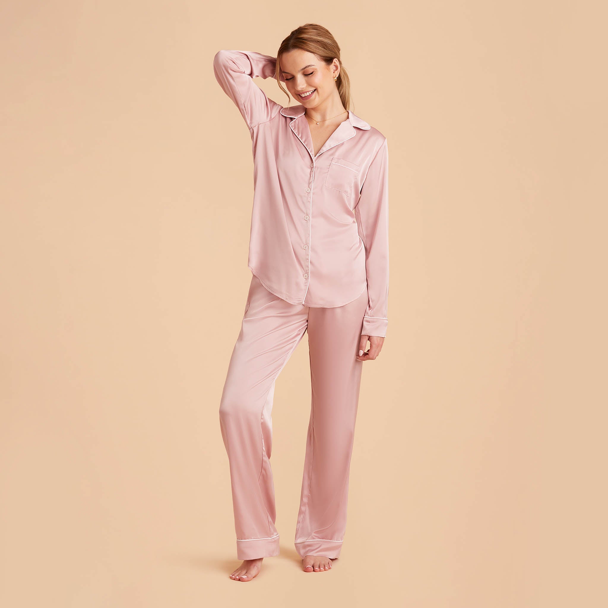 Dusty Pink pjs - custom pjs - satin pajama set - Bridesmaid pink