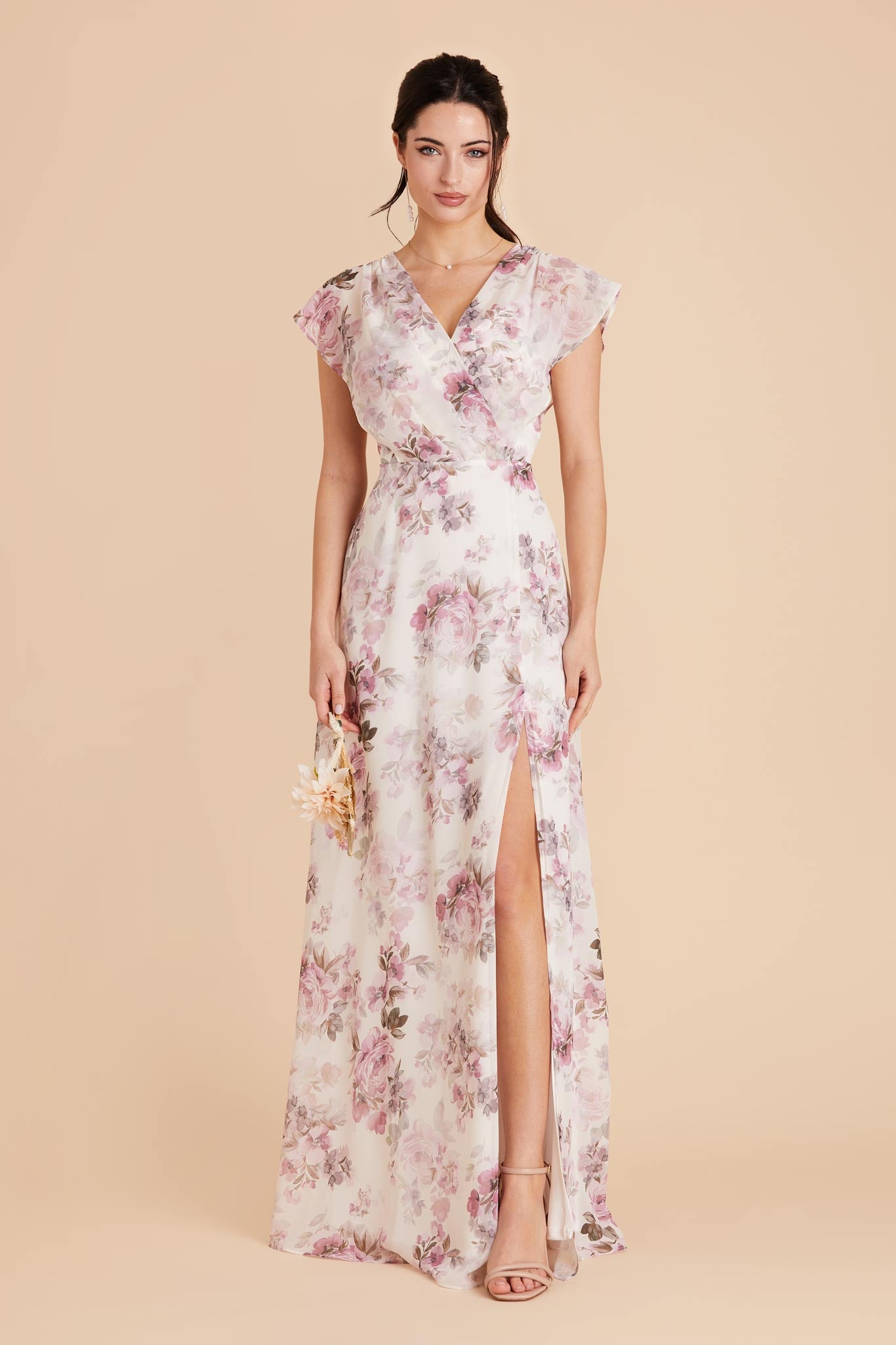 Dusty Pink Peonies Violet Chiffon Dress by Birdy Grey