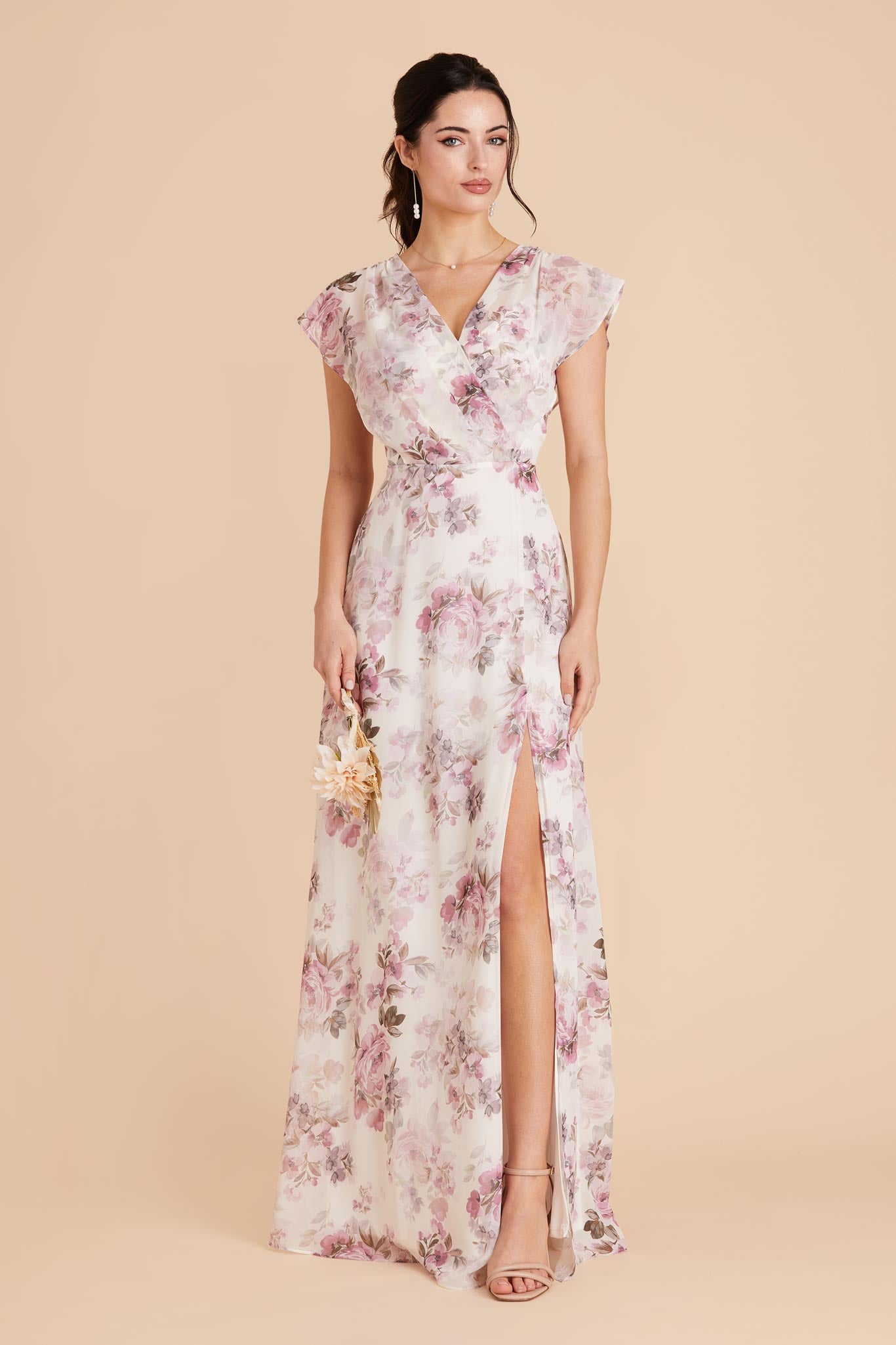 Dusty Pink Peonies Violet Chiffon Dress by Birdy Grey