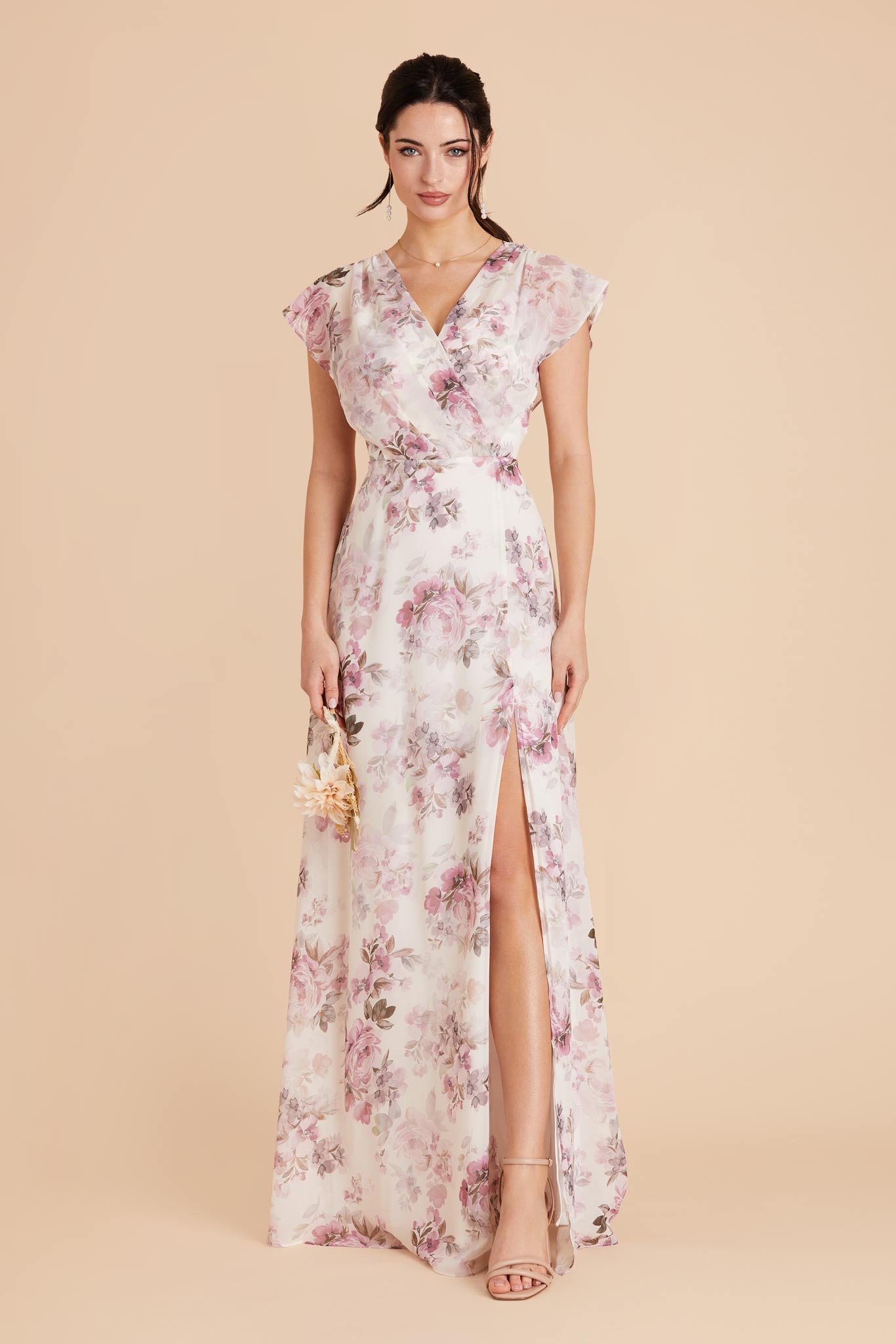 Dusty Pink Peonies Violet Chiffon Dress by Birdy Grey