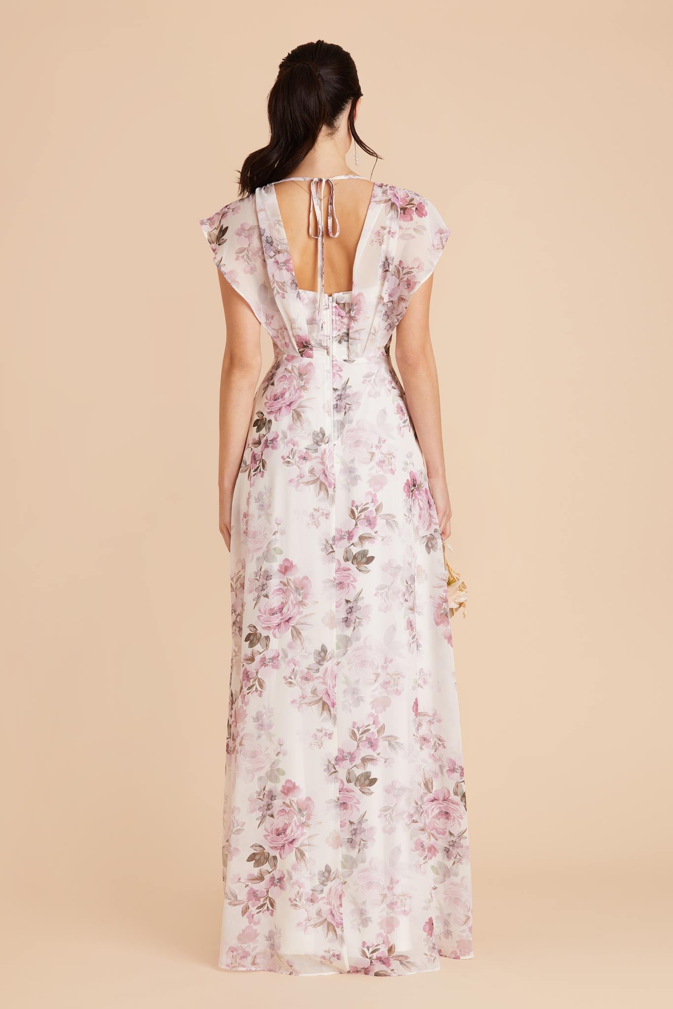 Dusty Pink Peonies Violet Chiffon Dress by Birdy Grey