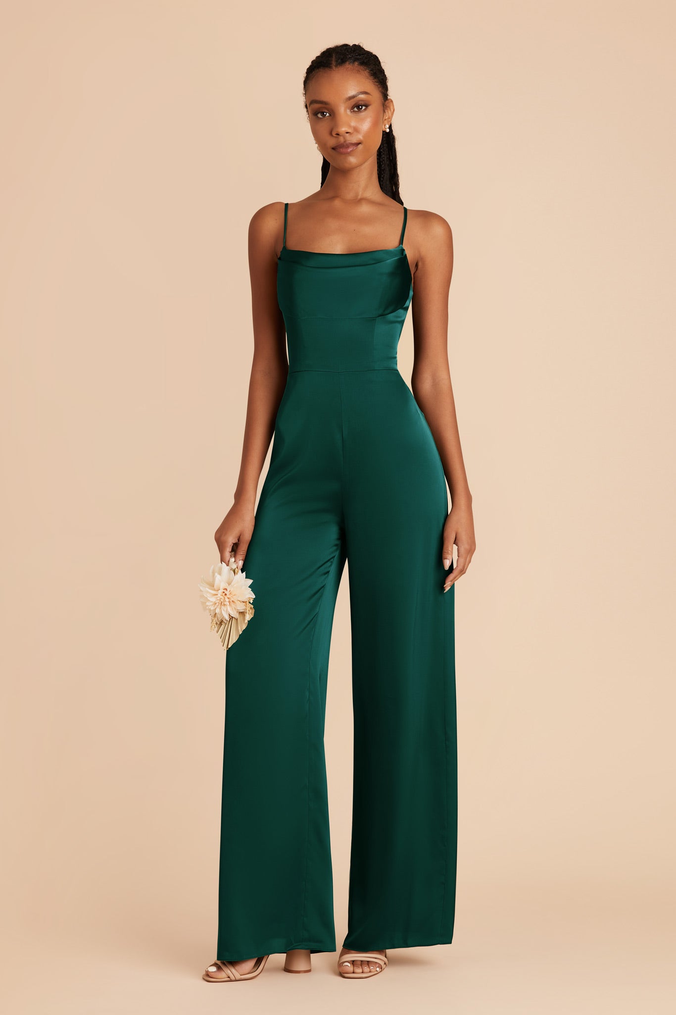 Emerald Donna Matte Satin Bridesmaid Jumpsuit by Birdy Grey