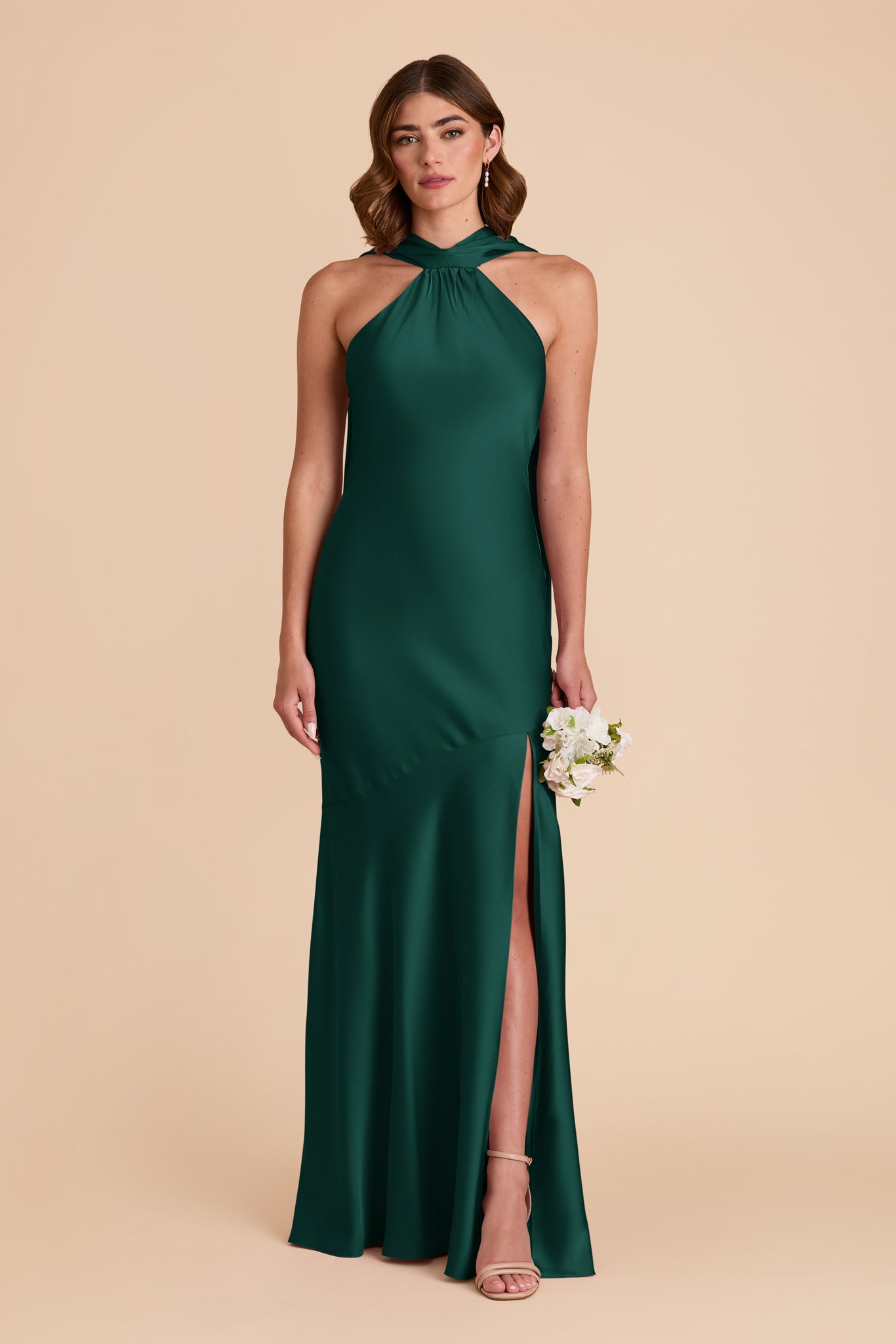 Emerald Satin Halter Bridesmaid Dress Birdy Grey