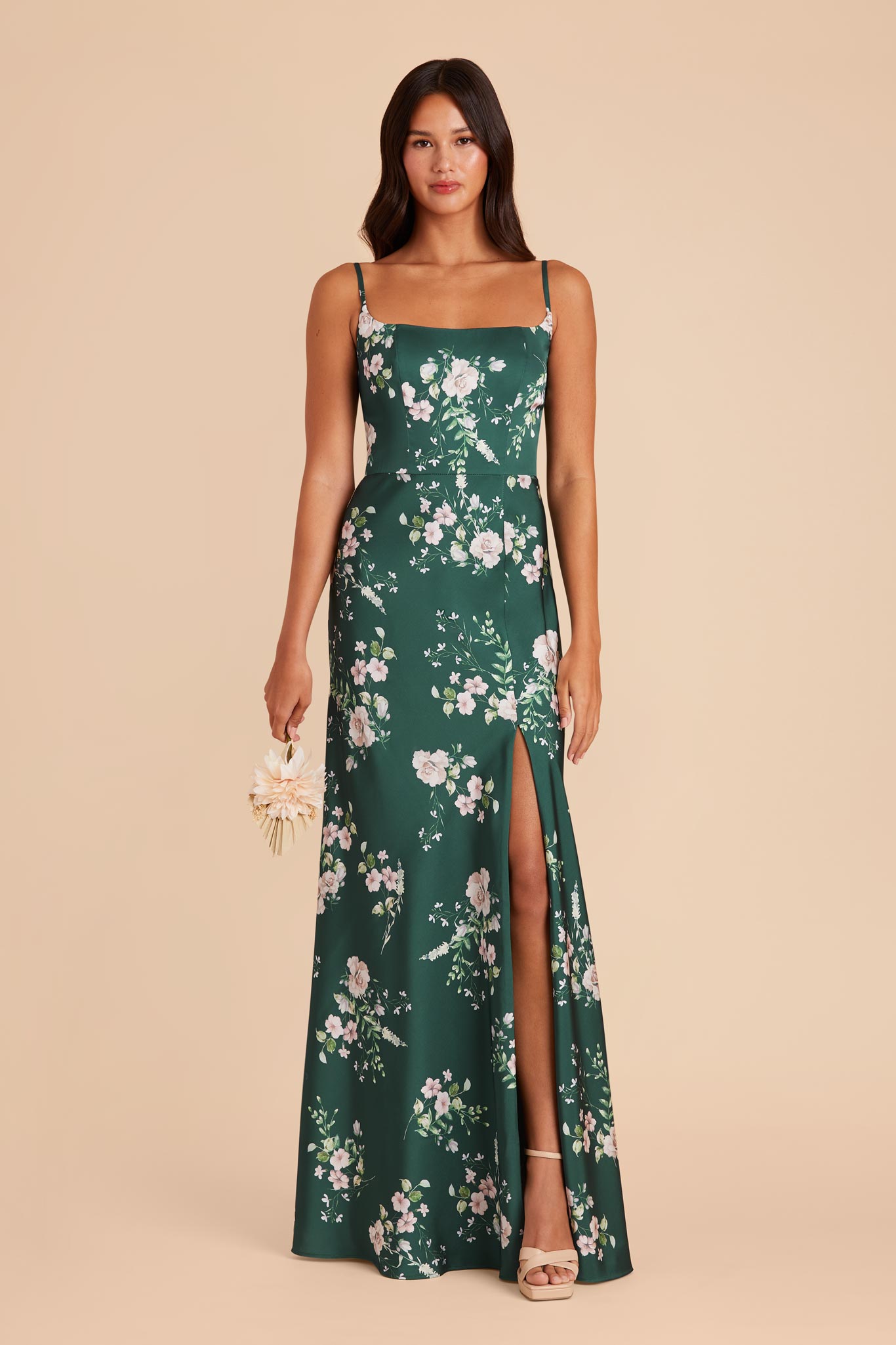 Mai Emerald Garden Party Matte Satin A-Line Bridesmaid Dress | Birdy Grey