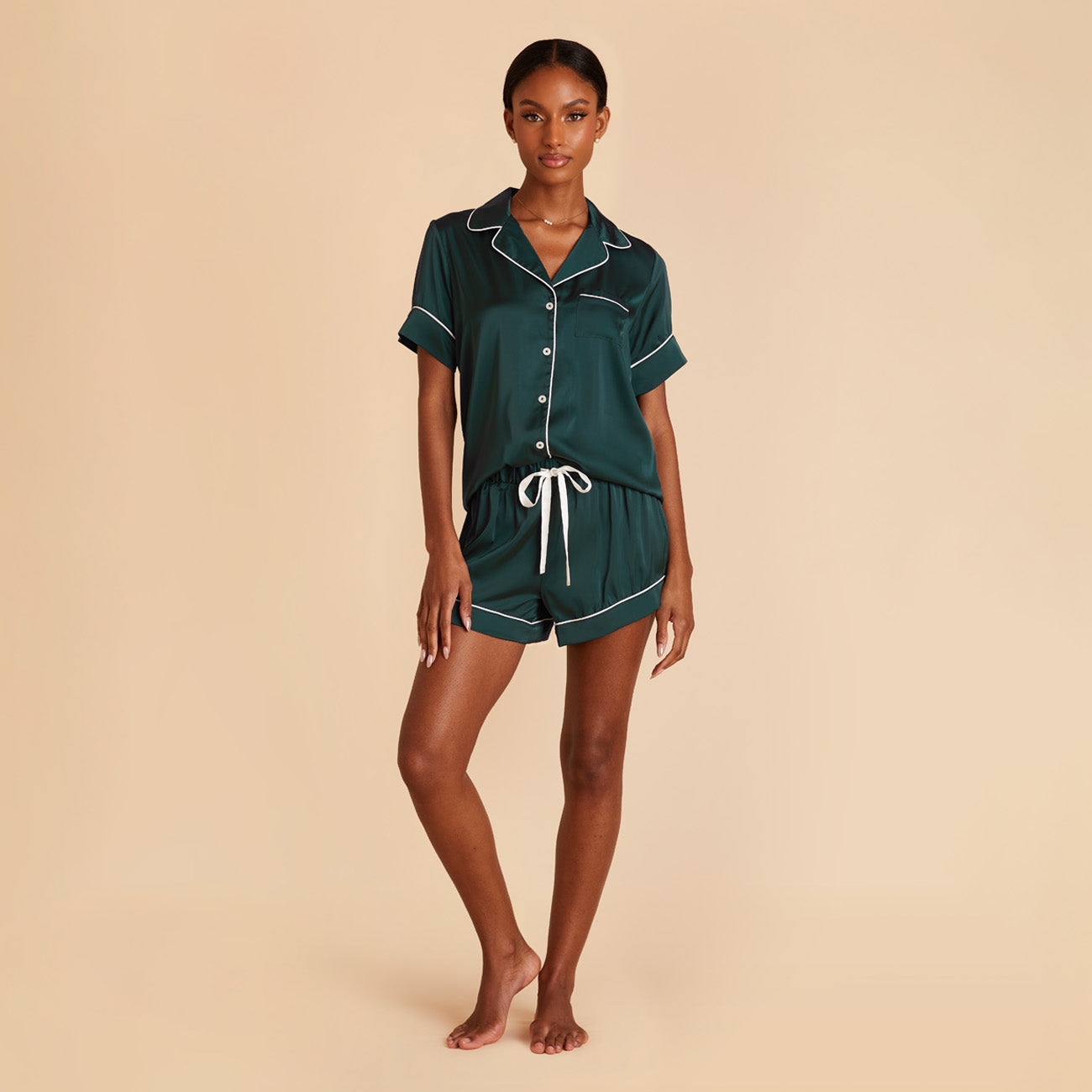 Loungeable Curve satin jacquard spot revere pajama set emerald green -  ShopStyle