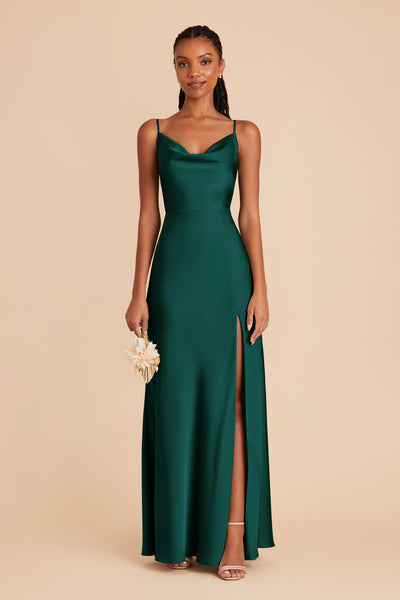 Emerald Lisa Long Matte Satin Dress by Birdy Grey