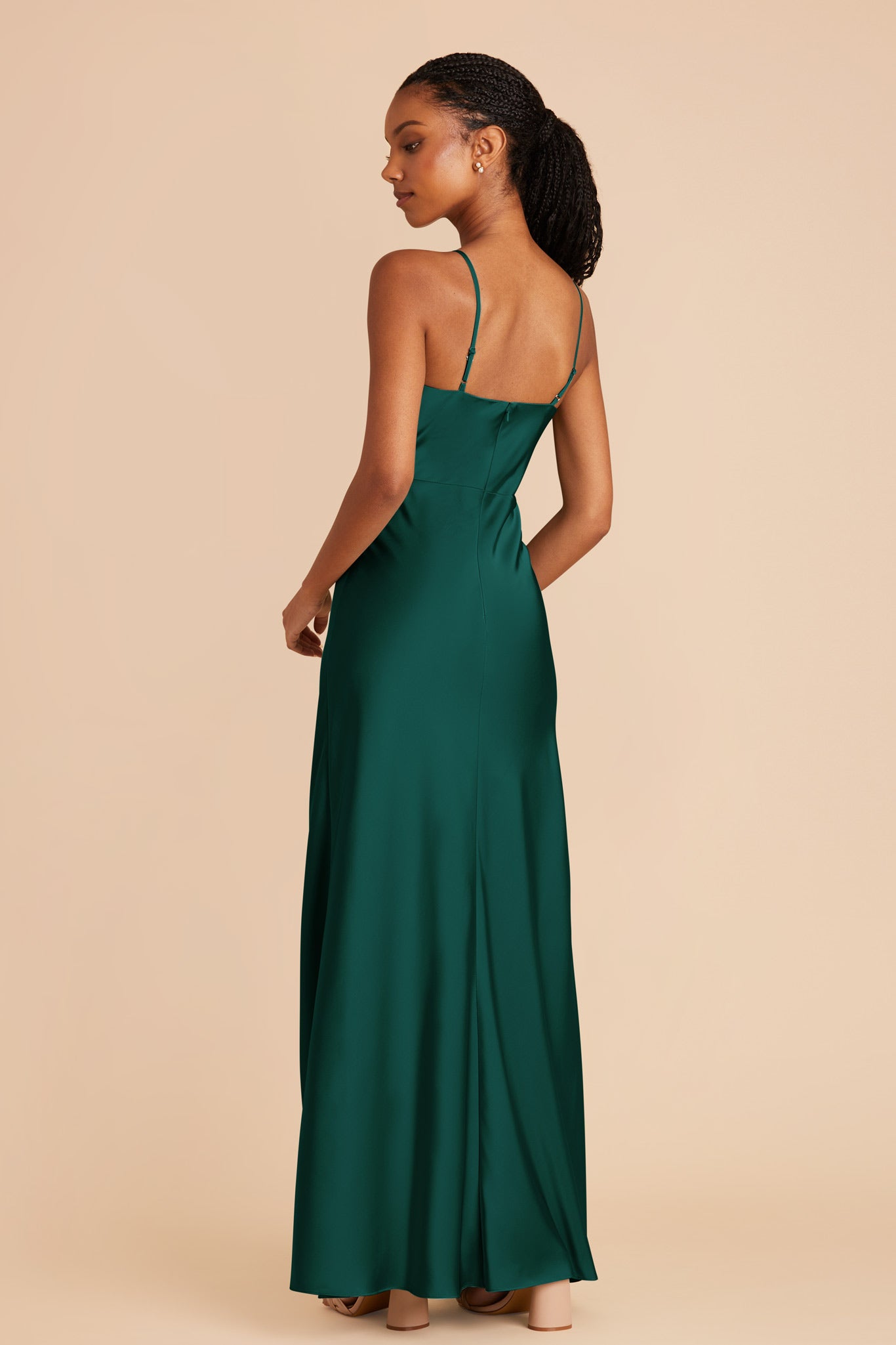 Emerald Lisa Long Matte Satin Dress by Birdy Grey