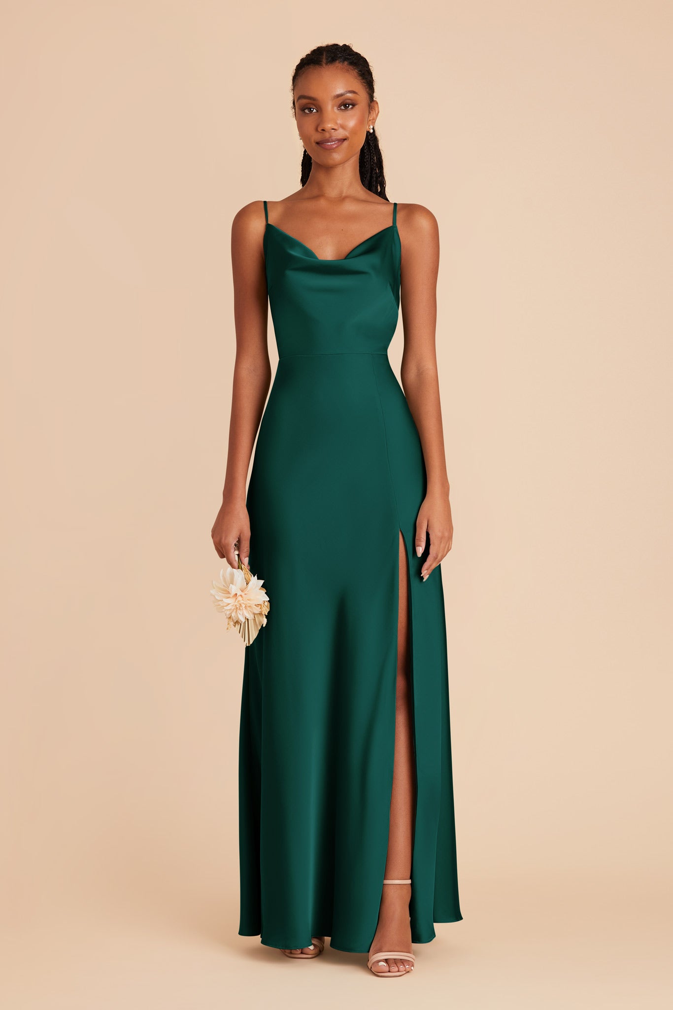 Emerald Lisa Long Matte Satin Dress by Birdy Grey