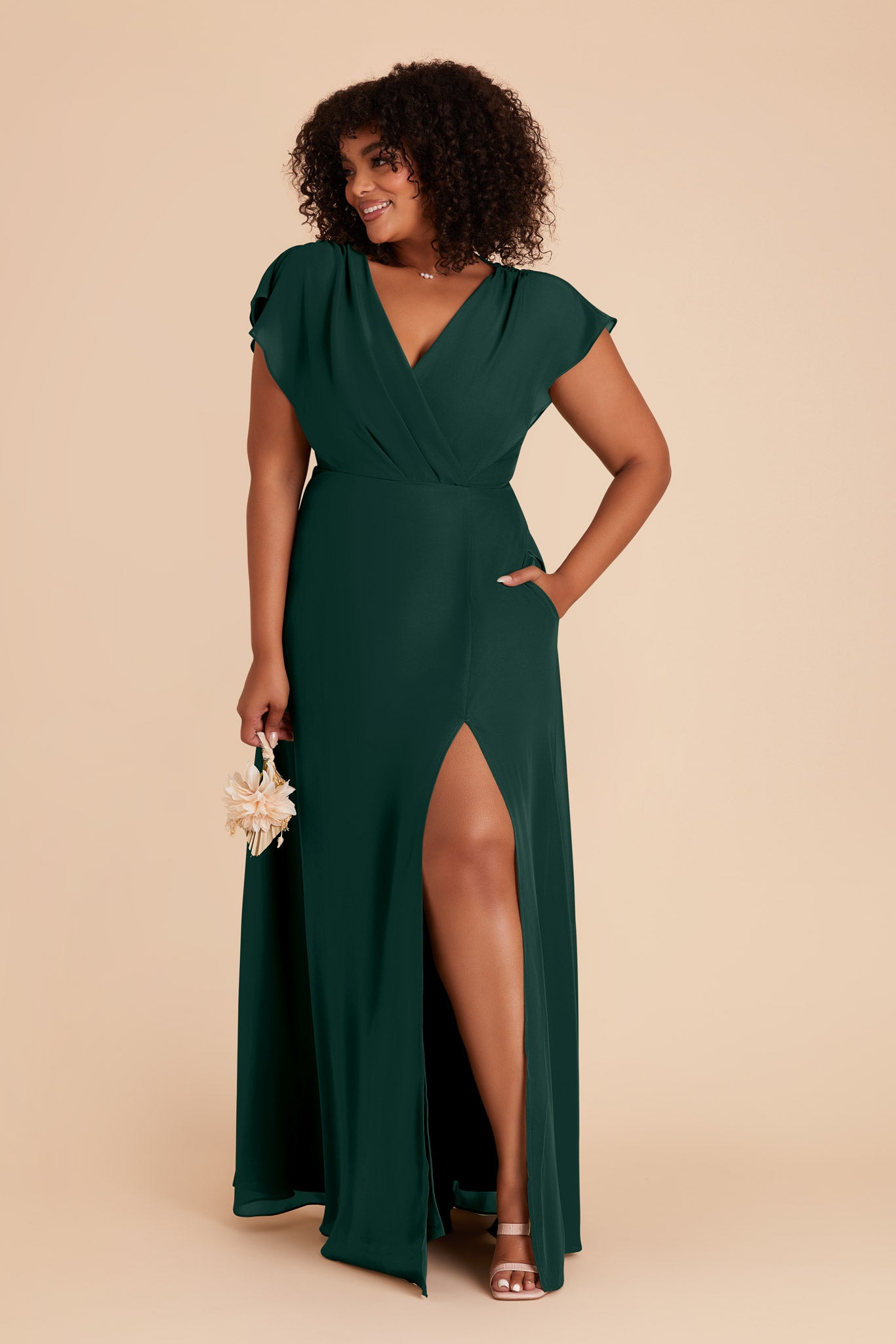 Emerald chiffon outlet dress