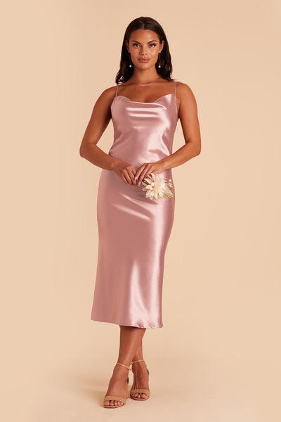 Pink Midi Dress - Satin Dress With Cowl Neck - Blush Slip Dress