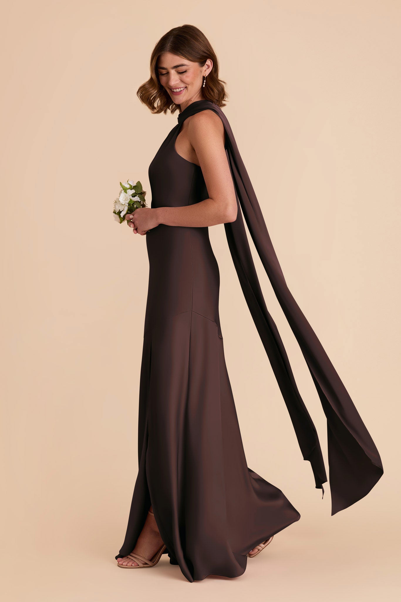 Espresso Eileen Matte Satin Dress by Birdy Grey