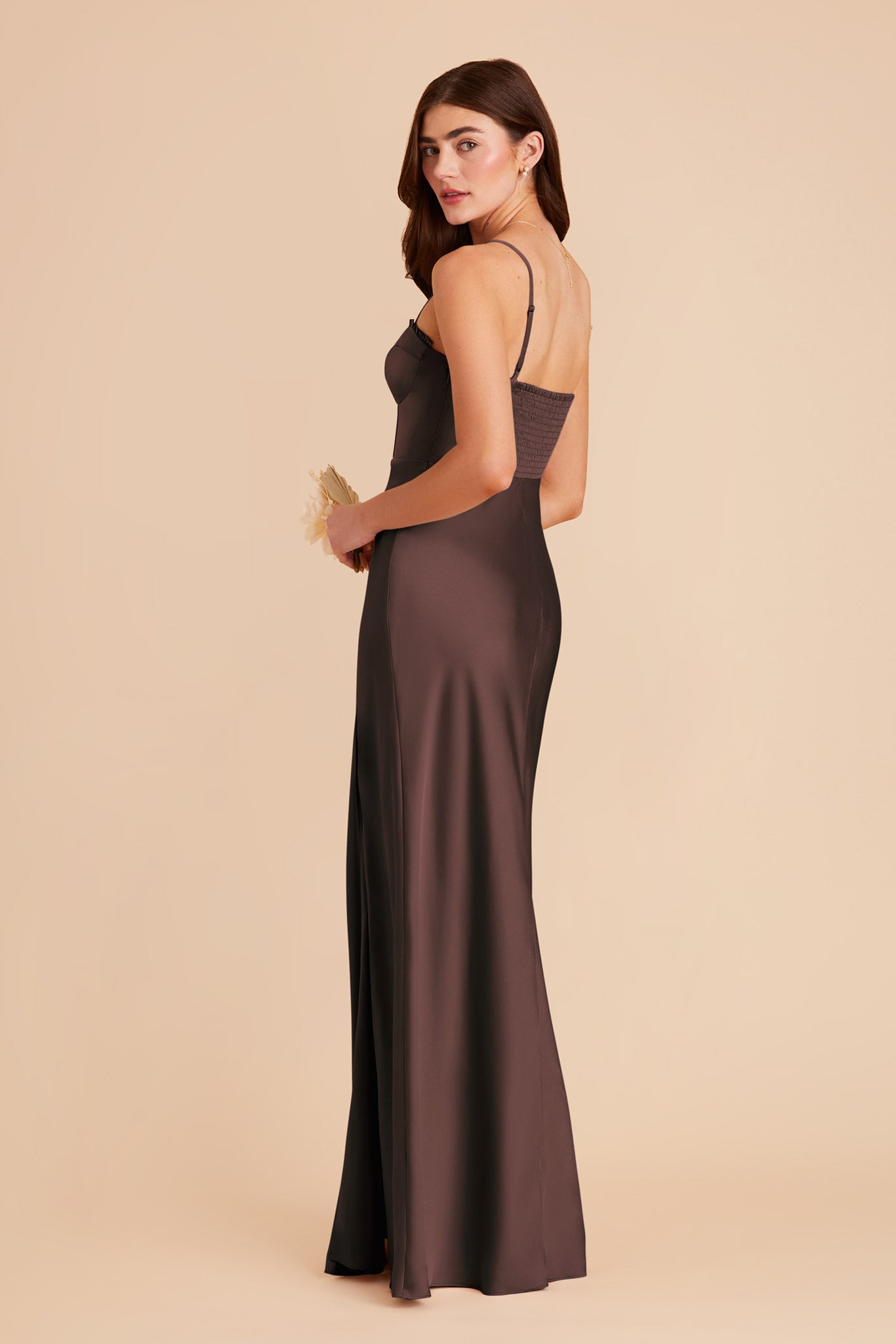 Espresso Jessica Matte Satin Dress by Birdy Grey