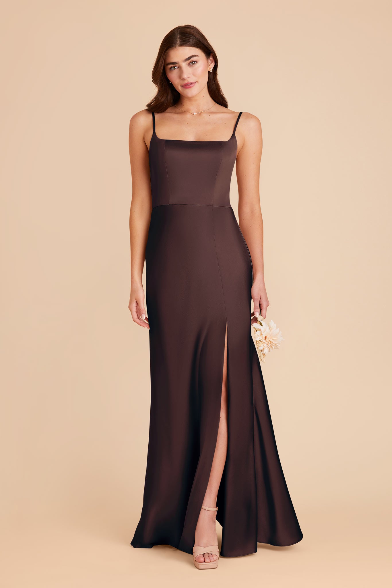 Espresso Mai Matte Satin Dress by Birdy Grey