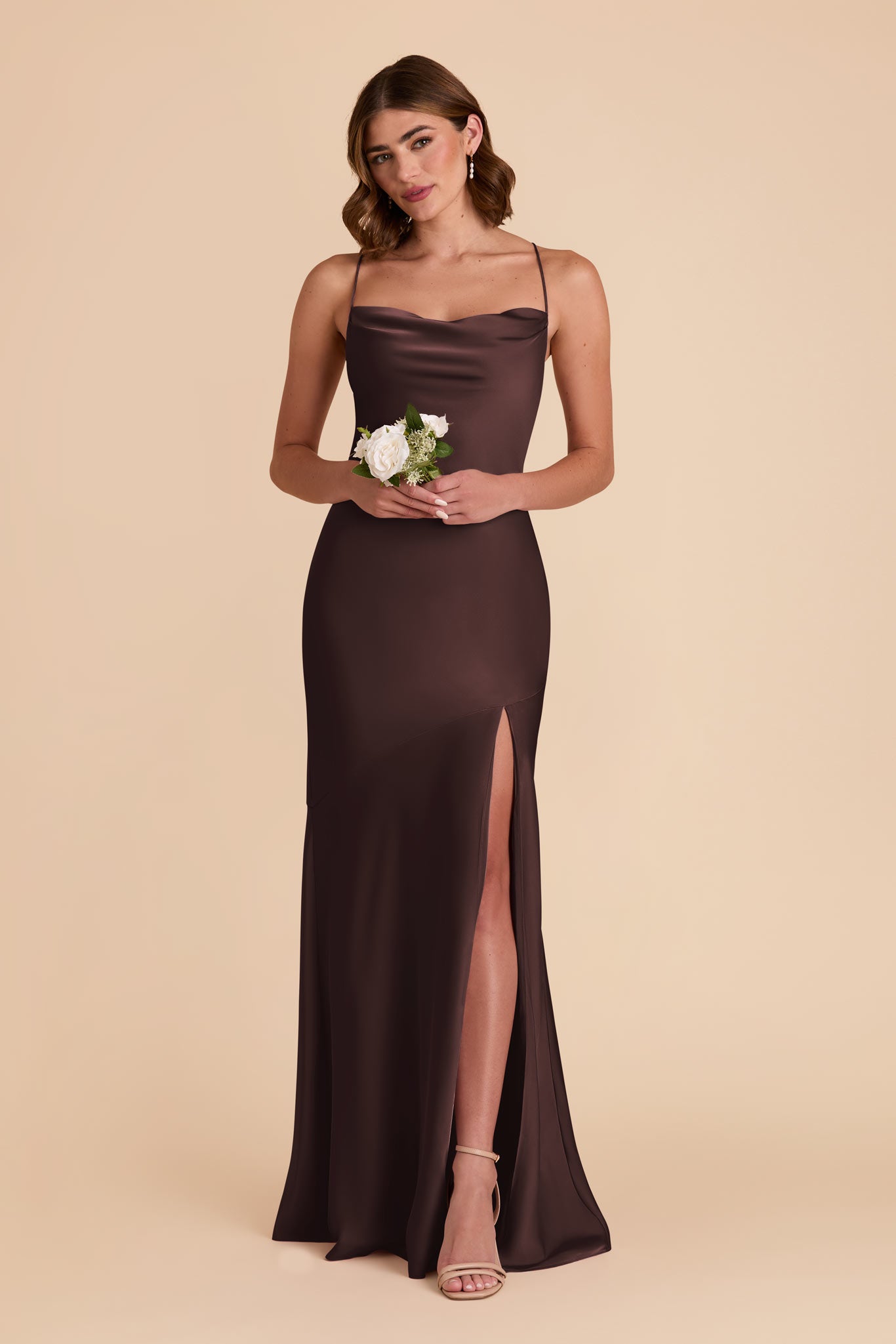 Espresso Olivia Matte Satin Dress by Birdy Grey