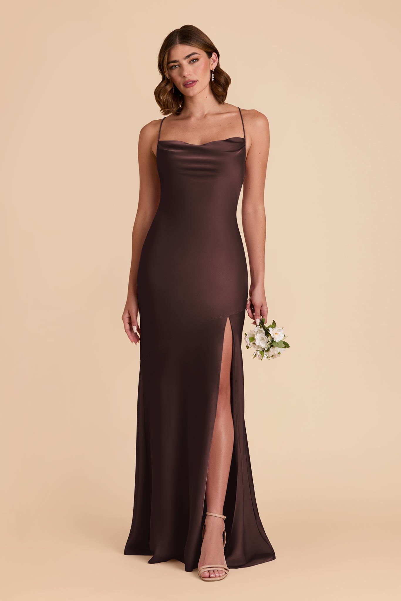 Espresso Olivia Matte Satin Dress by Birdy Grey