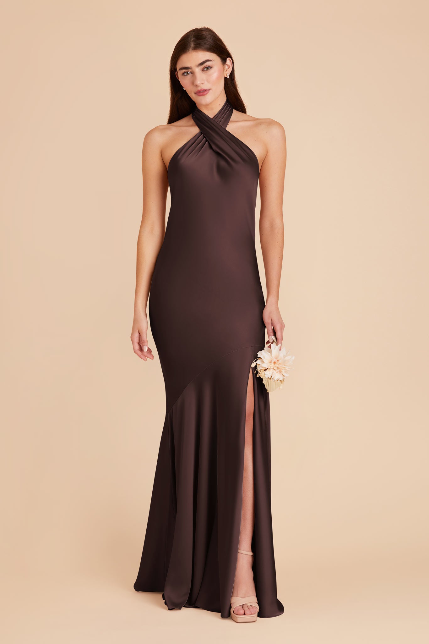 Espresso Stephanie Matte Satin Dress by Birdy Grey