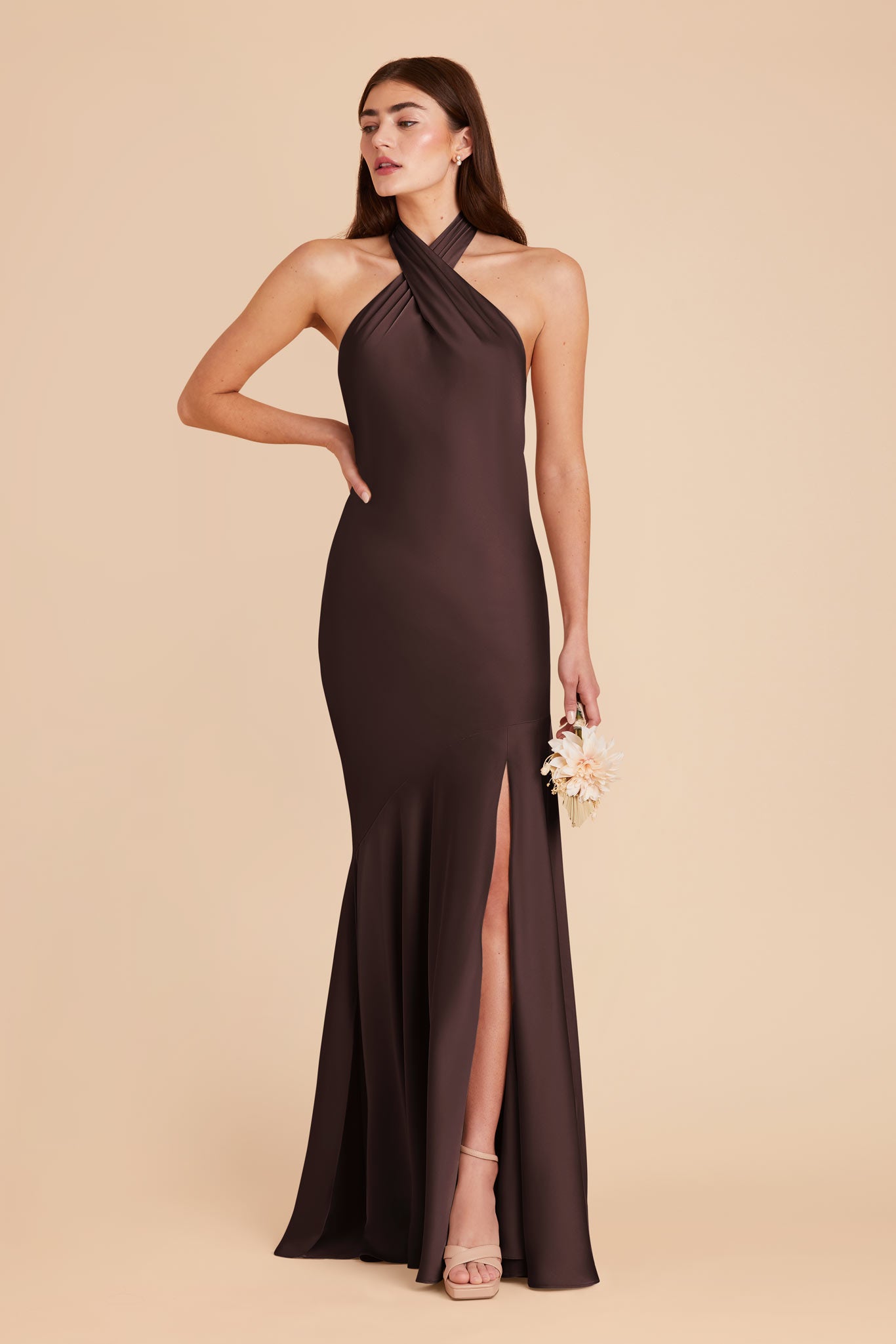 Espresso Stephanie Matte Satin Dress by Birdy Grey