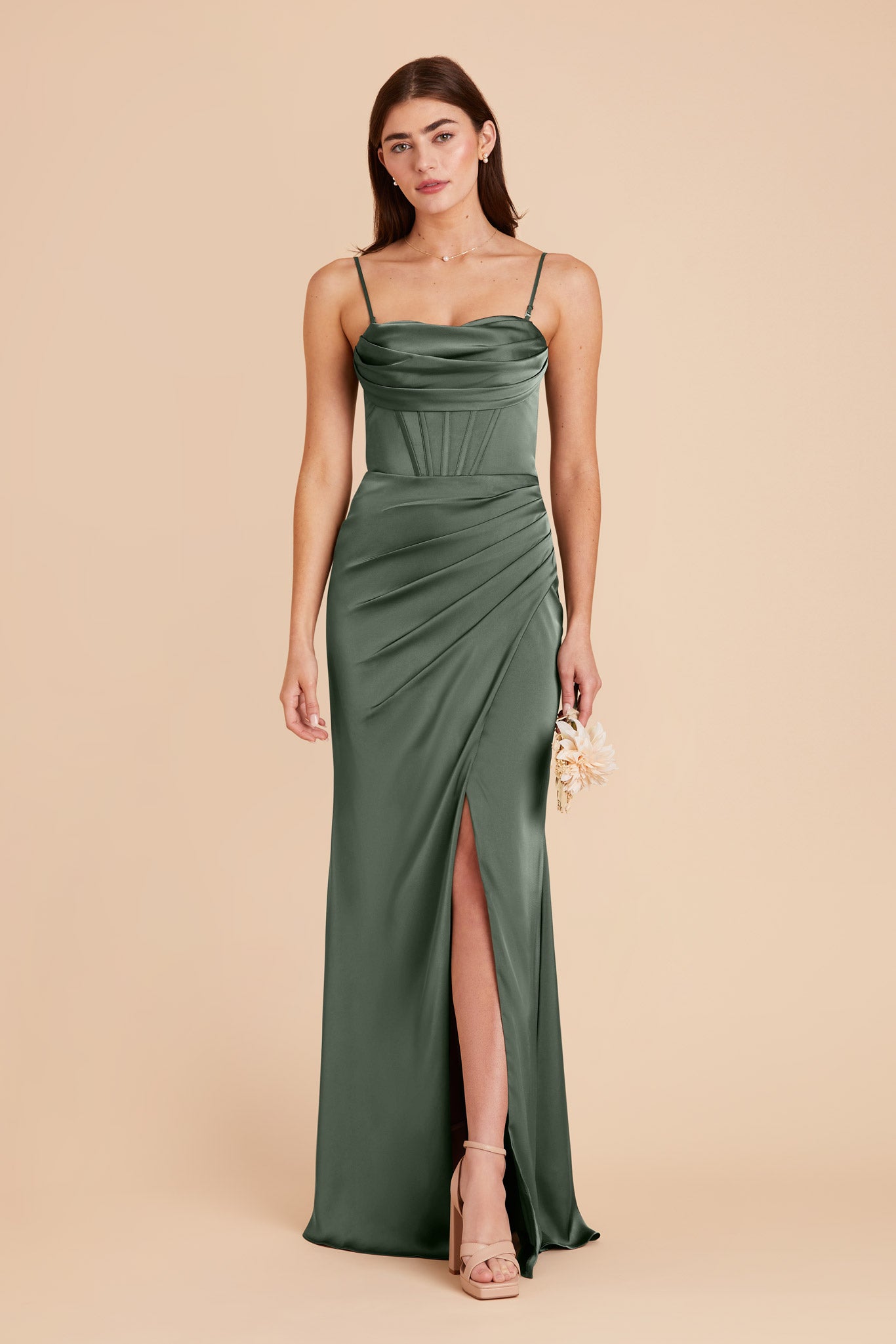 Eucalyptus Carrie Matte Satin Dress by Birdy Grey