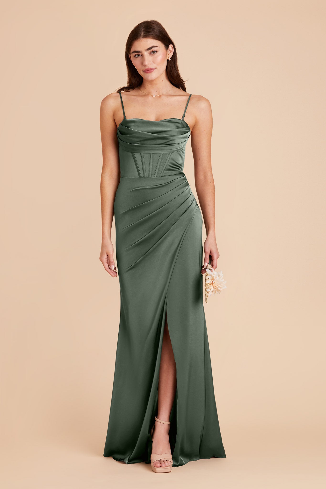 Eucalyptus Carrie Matte Satin Dress by Birdy Grey