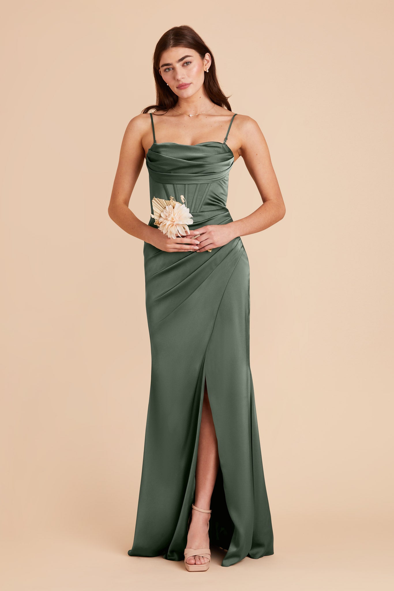 Eucalyptus Carrie Matte Satin Dress by Birdy Grey