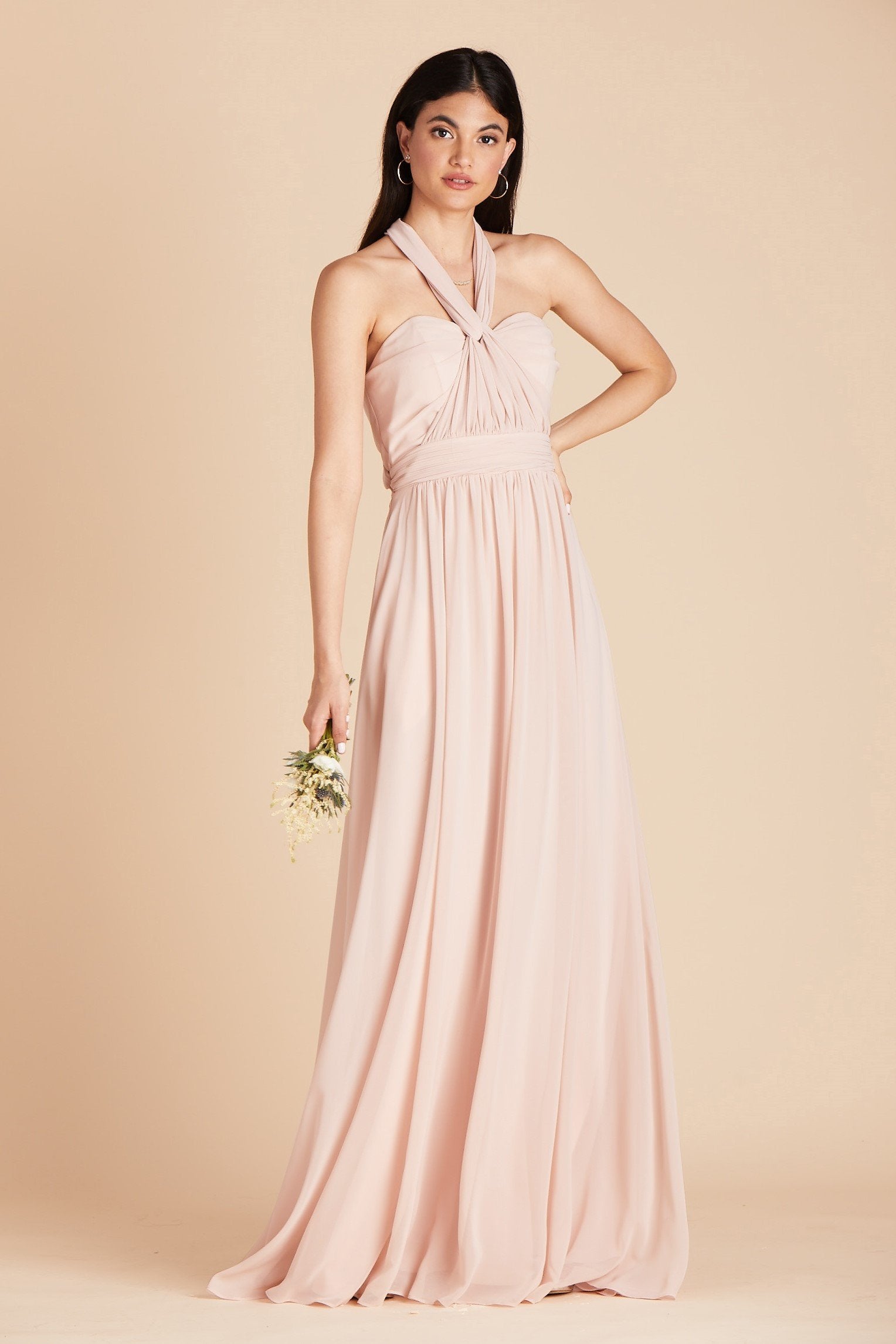 Grace convertible bridesmaid dress in pale blush pink chiffon by Birdy Grey, side view