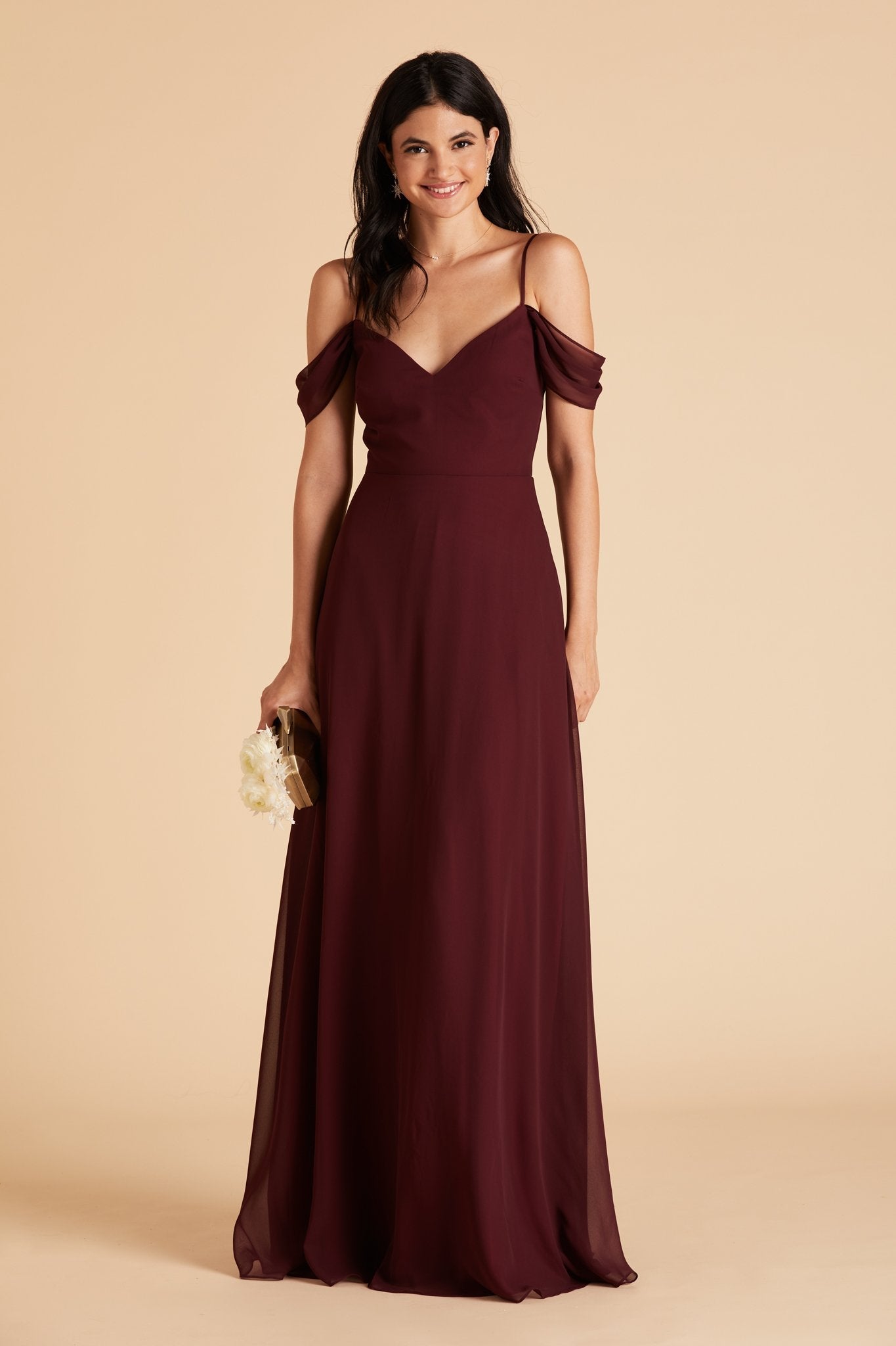 Devin convertible bridesmaid dress in cabernet burgundy chiffon by Birdy Grey, front view