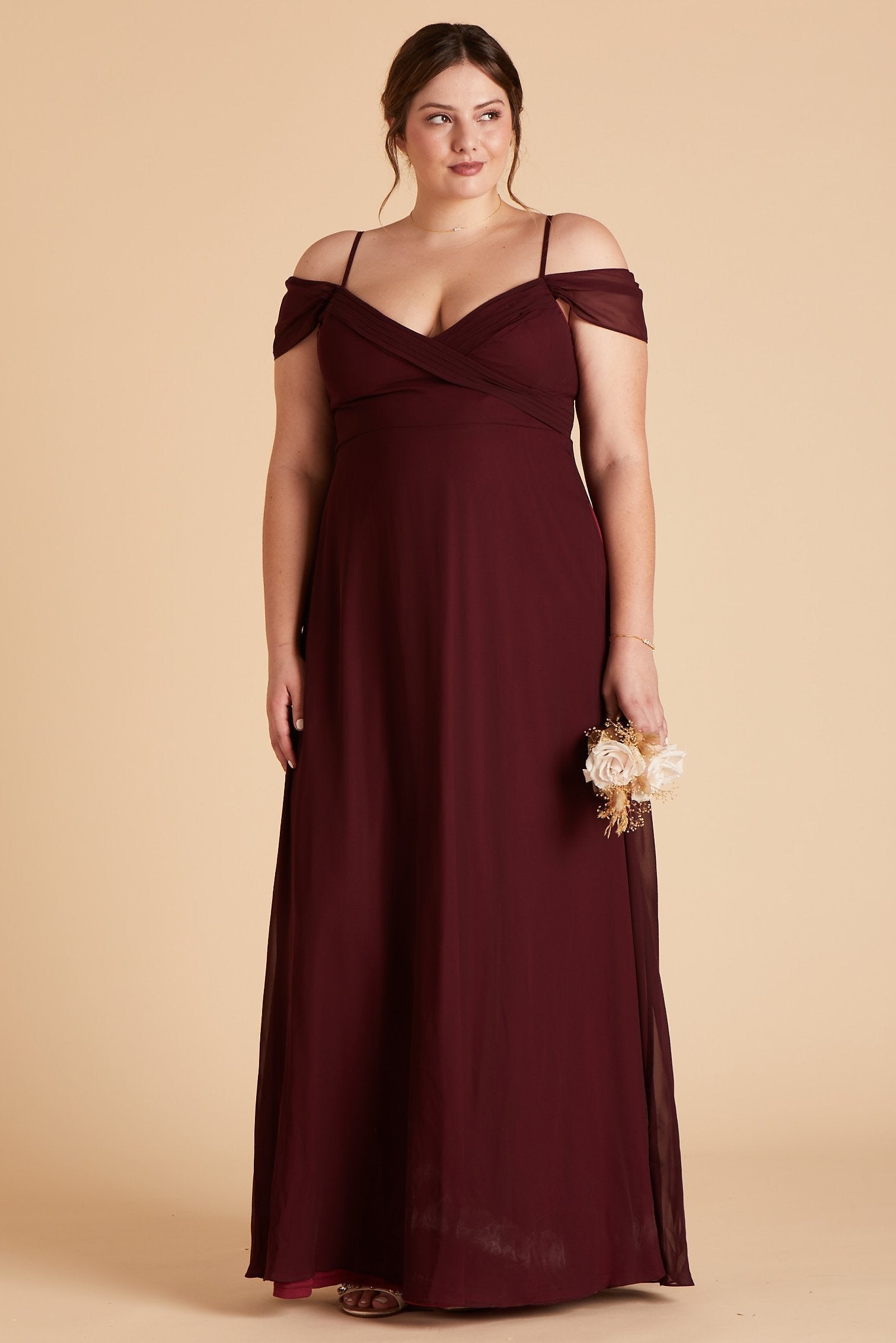 Spence convertible plus size bridesmaid dress in cabernet burgundy chiffon by Birdy Grey, front view