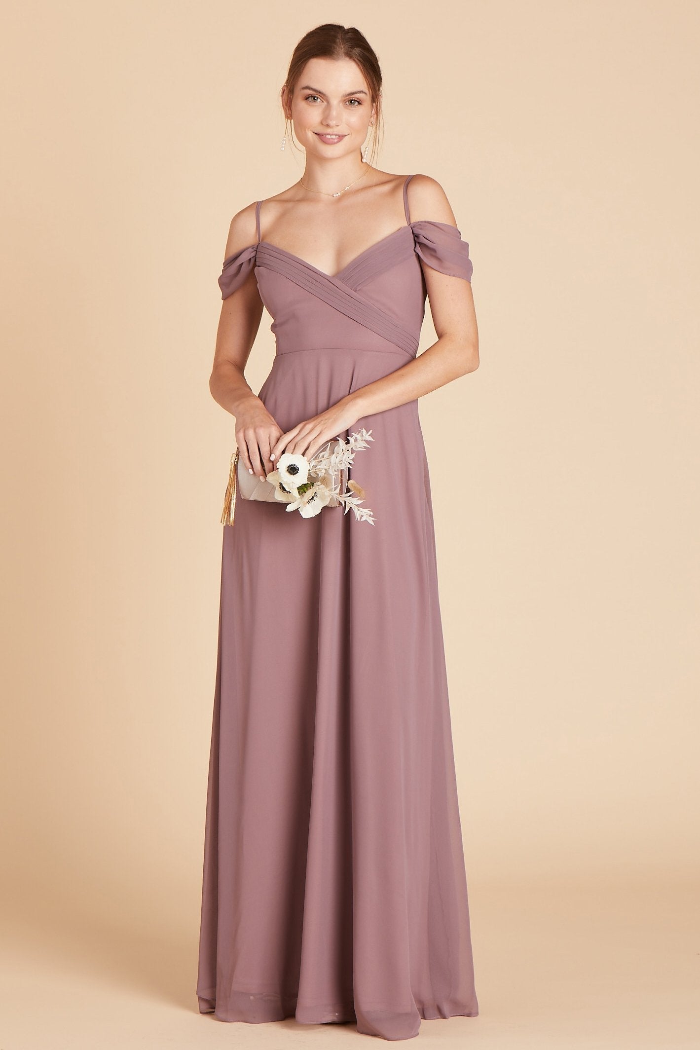 Spence convertible bridesmaid dress in dark mauve chiffon by Birdy Grey, front view