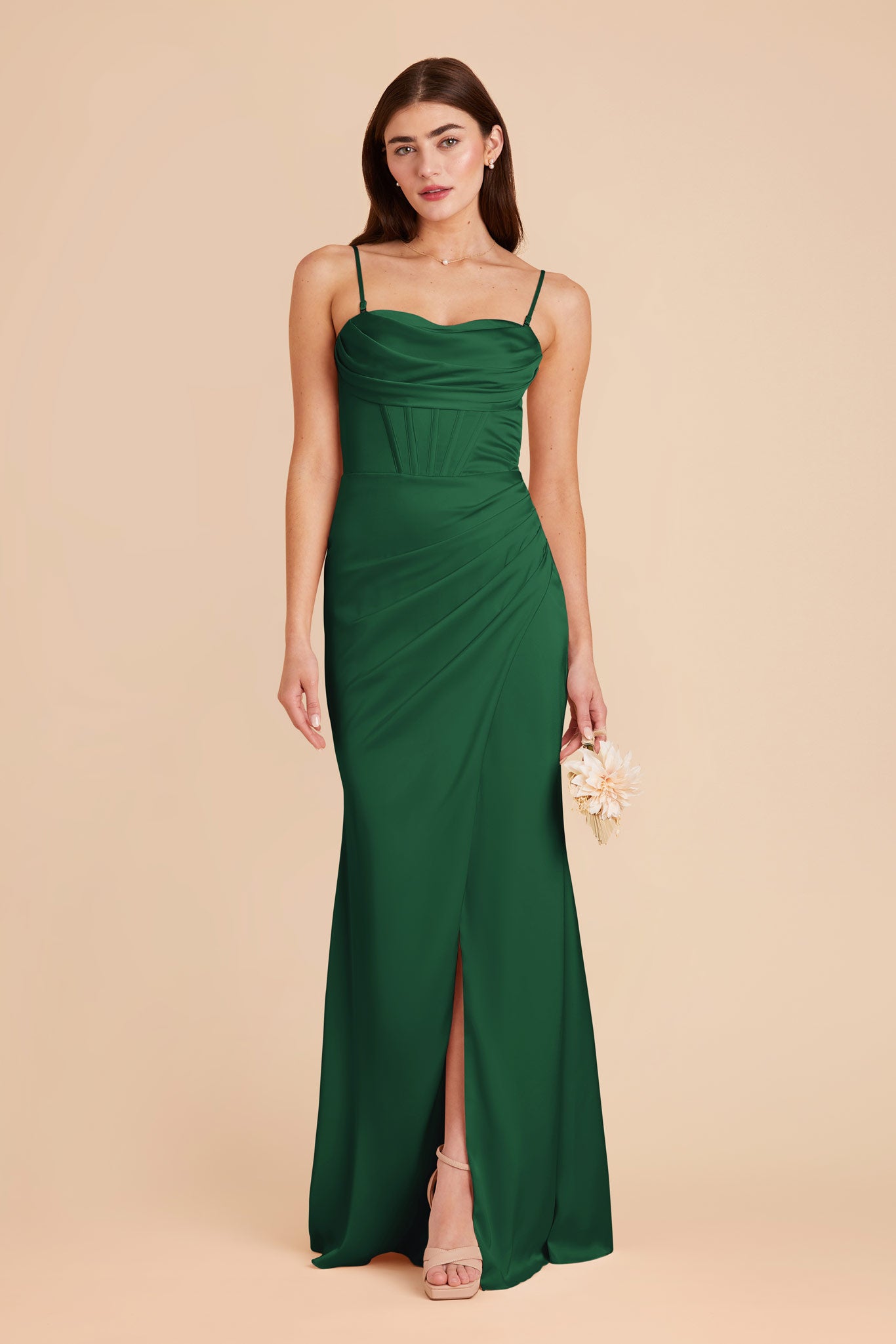 Forest Green Carrie Convertible Matte Satin Dress by Birdy Grey