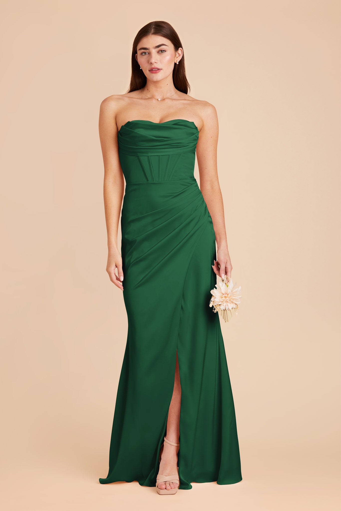 Forest Green Carrie Convertible Matte Satin Dress by Birdy Grey