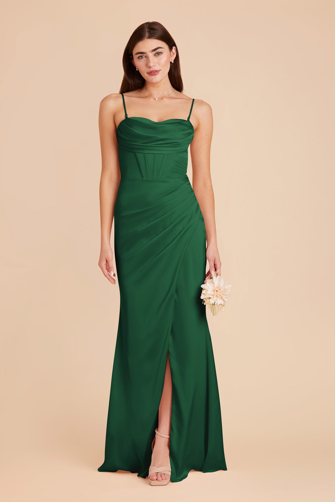 Forest Green Carrie Convertible Matte Satin Dress by Birdy Grey