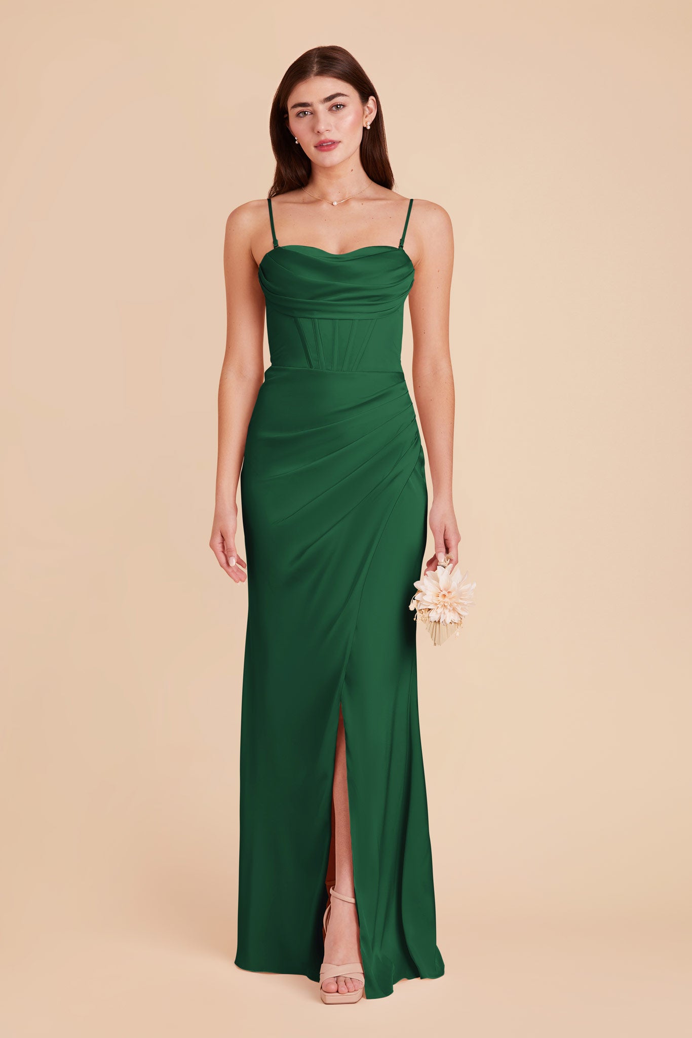 Forest Green Carrie Convertible Matte Satin Dress by Birdy Grey