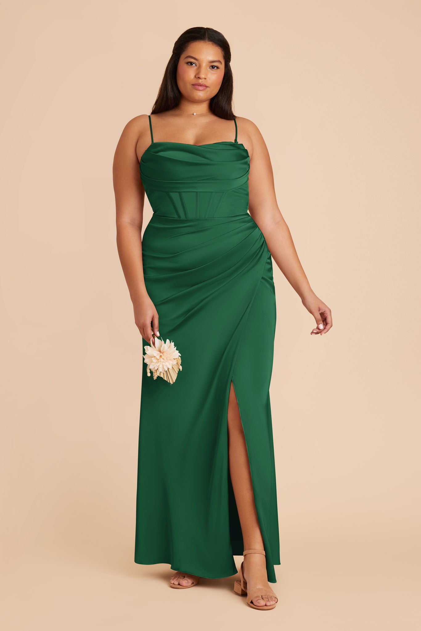 Forest Green Carrie Convertible Matte Satin Dress by Birdy Grey