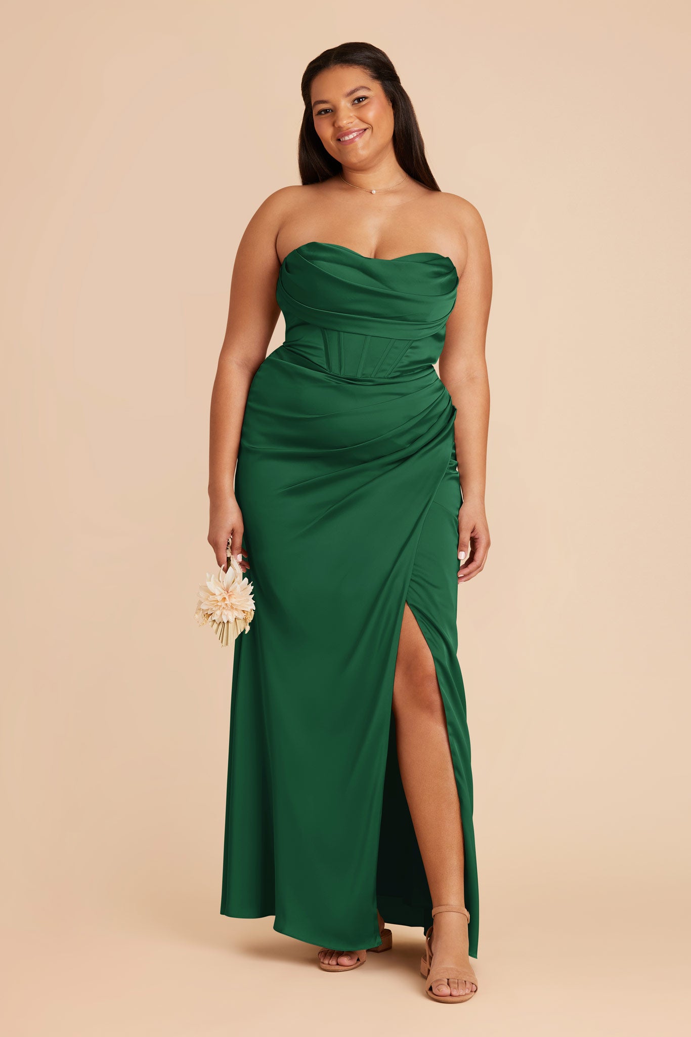 Forest Green Carrie Convertible Matte Satin Dress by Birdy Grey