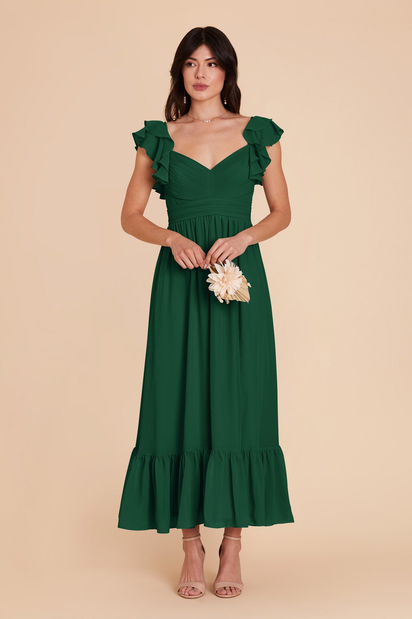 Forest Green Michelle Chiffon Dress by Birdy Grey