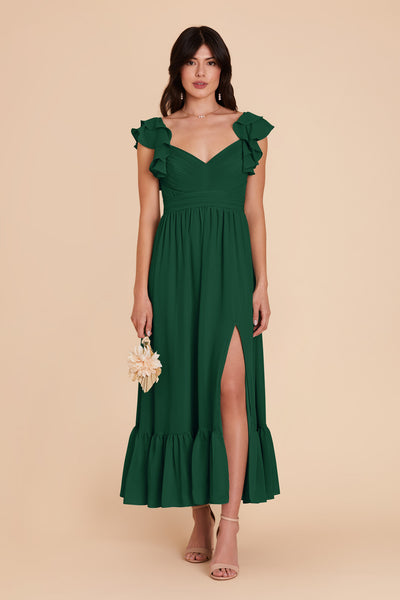 Forest Green Michelle Chiffon Dress by Birdy Grey