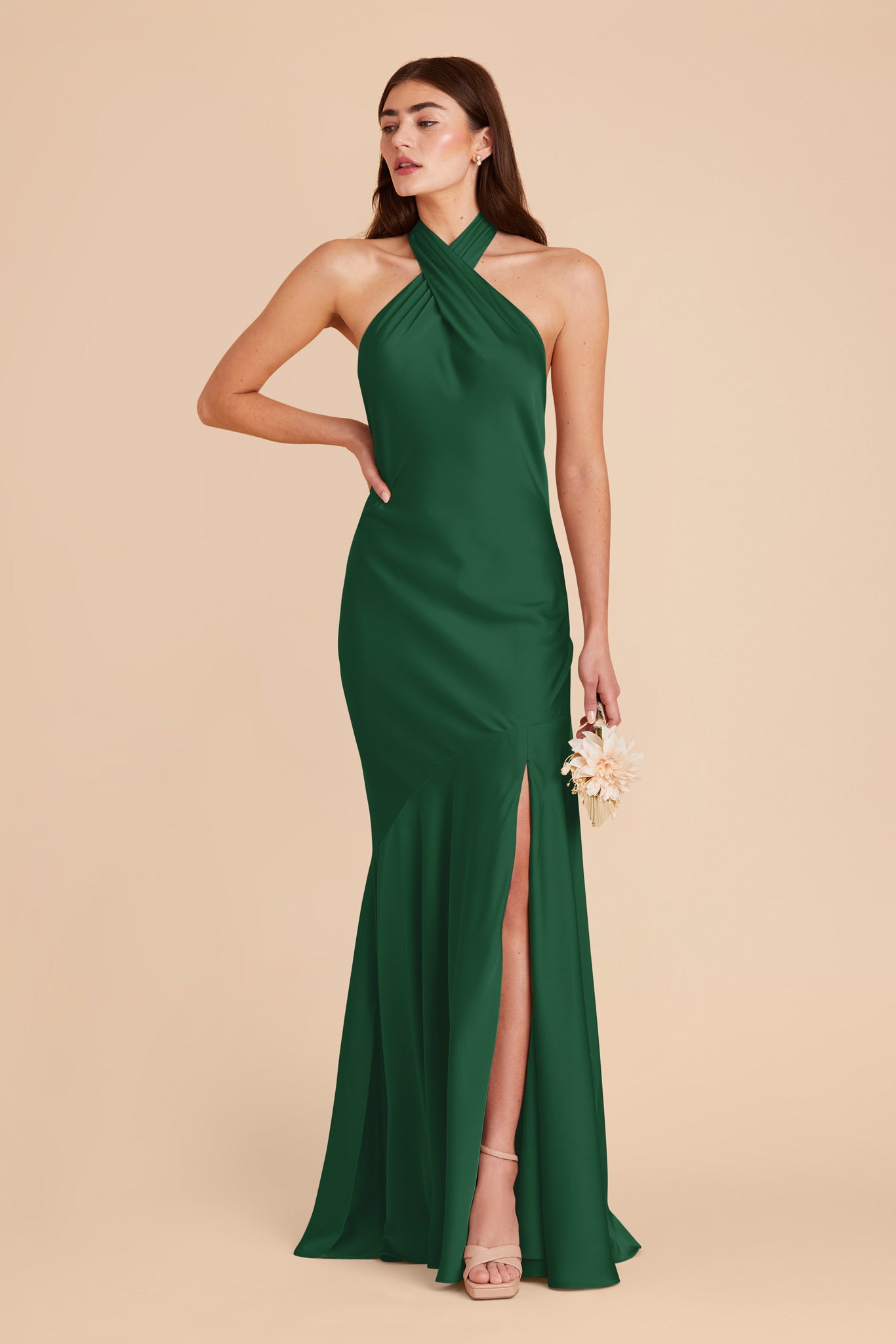 Forest Green Stephanie Matte Satin Dress by Birdy Grey