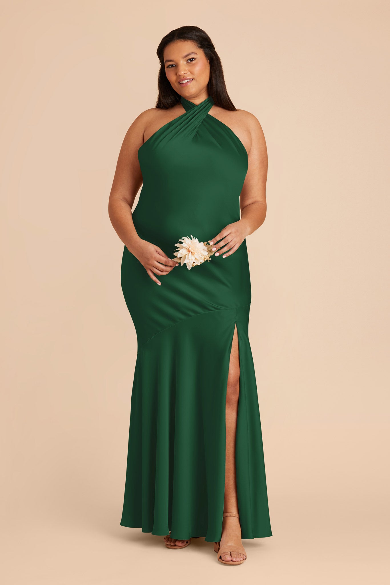 Forest Green Stephanie Matte Satin Dress by Birdy Grey