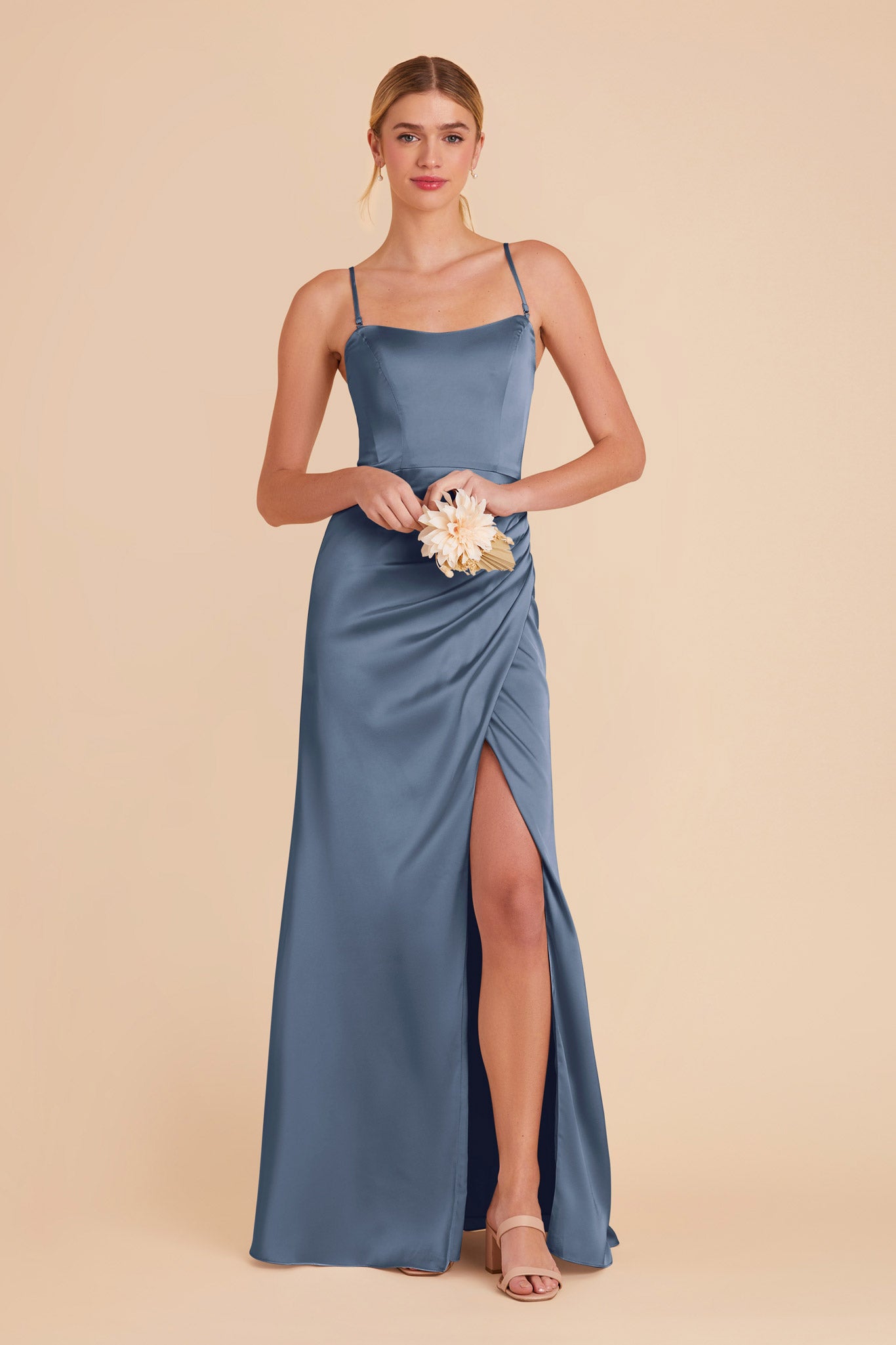 French Blue Anne Matte Satin Dress by Birdy Grey